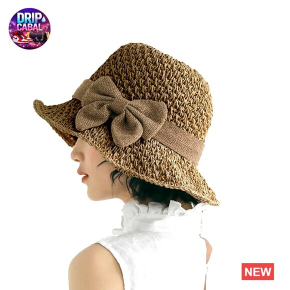 Straw Bucket Hat Roll Up Travel Beach Sun Protection Floppy - Picture 1 of 7